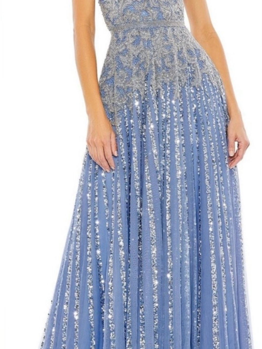 Mac Duggal Dusty Blue Embellished Prom Gown